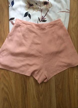 Шорты юбка свободные пудрово-розовый, персиковый,  высокая талия pull&bear, шифон3 фото