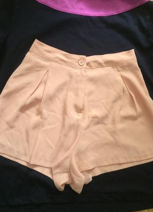 Шорты юбка свободные пудрово-розовый, персиковый,  высокая талия pull&bear, шифон
