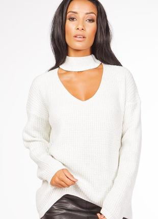 Вязанвой светр туніка з вирізом чокером срібна нитка оверсайз misspap