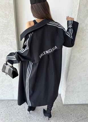 Тренч плащ в стиле balenciaga &amp; adidas длинный черный