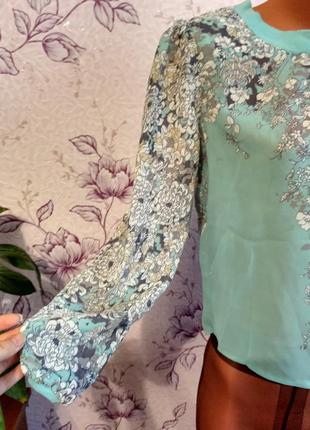 Роскошная шифоновая блуза женская с цветочным принтом мятного цвета uttam london блузка2 фото