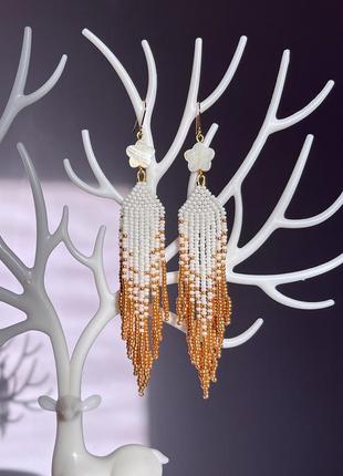 Сережки китиці з бісеру та перламутру
