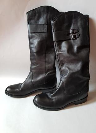 Шикарные черные высокие кожаные сапоги,классические качественные демисезонные сапоги4 фото
