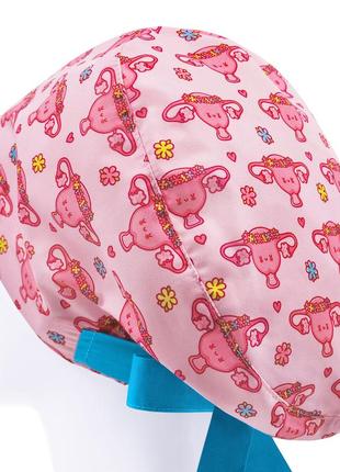 Медична шапочка шапка жіноча тканинна багаторазова принт матки на рожевому2 фото