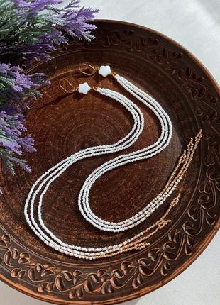 Сережки нитки китиці максі із бісера з перламутром