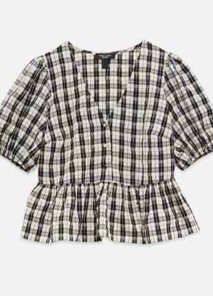 Воздушная клетчатая блуза блузка с пышными короткими рукавами5 фото