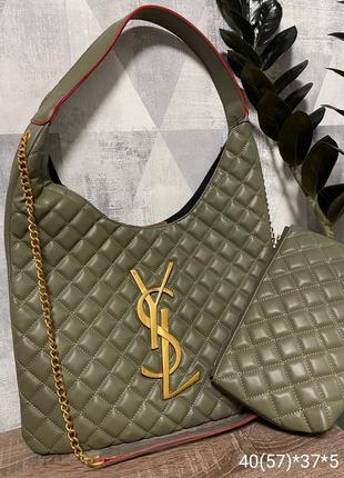 Сумка хакі з косметичкою шопер з еко шкіри сумка з гаманцем хакі в стилі юсл івселоран1 фото