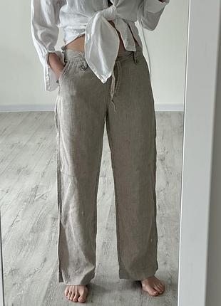 Брюки брюки льняные лен льняные бежевые zara mango 🥭