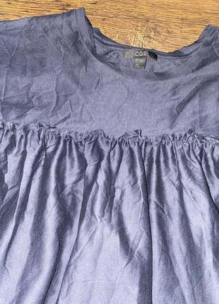 Блуза бавовняна футболка хлопковый топ cos синяя футболка с оборками3 фото