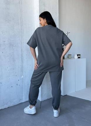 Прогулочный спортивный костюм женский деми штаны и футболка свободный двунитка8 фото
