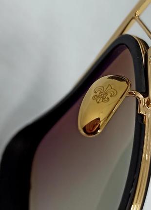 Chrome hearts очки мужские солнцезащитные коричневый градиент в черной оправе с золотом6 фото