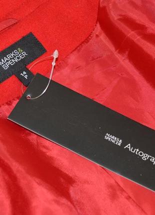 Темно-красное шерстяное демисезонное пальто с поясом и карманами marks & spencer этикетка4 фото