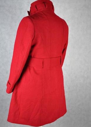 Темно-красное шерстяное демисезонное пальто с поясом и карманами marks & spencer этикетка3 фото