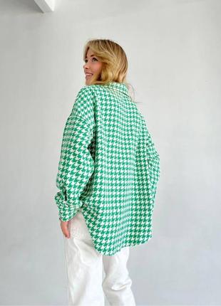 Рубашка женская в клетку оверсайз зеленая кашемир2 фото