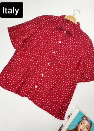Рубашка женская тенниска бордового цвета в принт свободного кроя с короткими рукавами от бренда italy l.xl