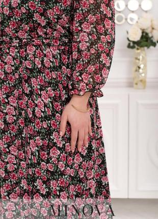 Очаровательное шифоновое платье малинового цвета в цветочный принт, больших размеров от 50 до 564 фото