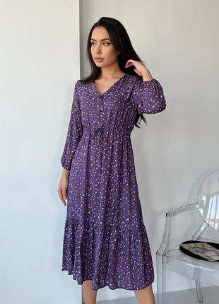 Фиолетовое миди платье со штапеля2 фото