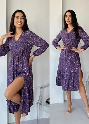 Фиолетовое миди платье со штапеля4 фото