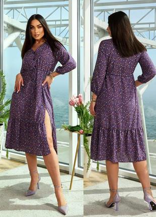 Фиолетовое миди платье со штапеля6 фото