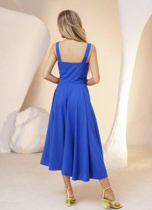 Синее нарядное платье на бретельках3 фото