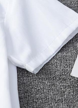 Классическая белая рубашка с карманом 7302 короткий рукав белоснежная однотонная рубашка4 фото