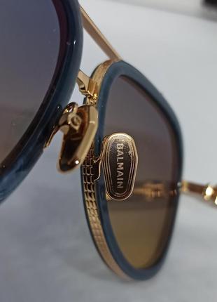 Очки в стиле balmain солнцезащитные унисекс сине бежевый градиент в золотом металле дужки синие5 фото
