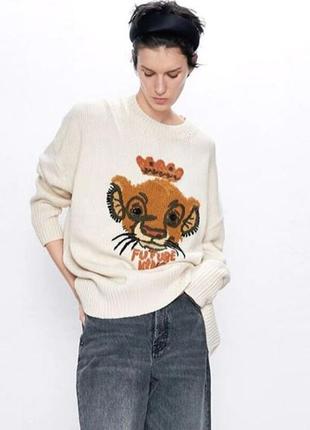 Кремовый объемный свитер король лев ©disney sweater от zara4 фото