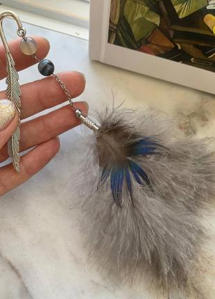 Закладка для книг с натуральным агатом и пером павлина ′павлиний пух′