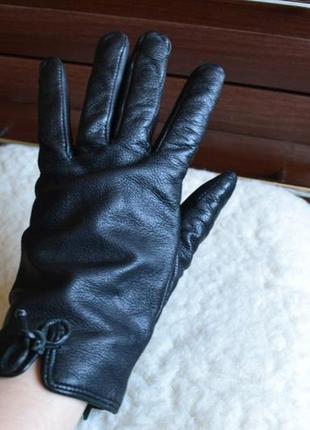 Теплі шкіряні рукавички з натуральної шкіри підкладка вовна