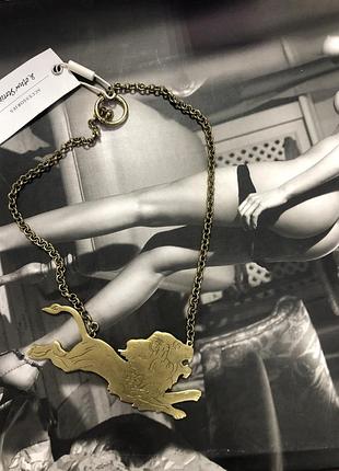 Стильное колье крупная цепь подвеска лев металл