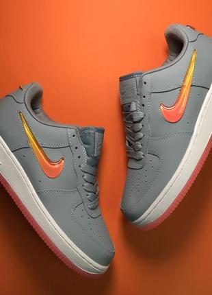 🍒новинка🍒 жіночі шкіряні кросівки \кеди найк nike air force 1 low grey orange5 фото