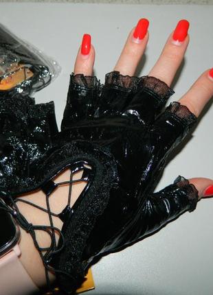 Митенки перчатки без пальцев новые черные натуральная кожа на шнуровке2 фото