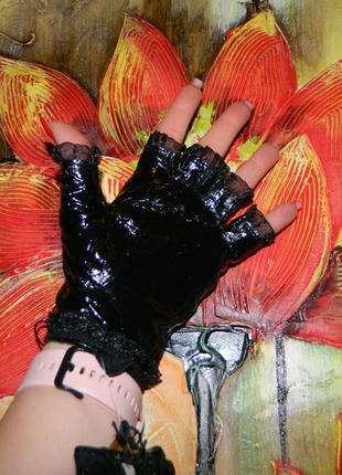 Митенки перчатки без пальцев новые черные натуральная кожа на шнуровке10 фото