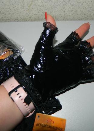 Митенки перчатки без пальцев новые черные натуральная кожа на шнуровке3 фото