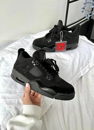 Крутые кроссовки nike air jordan retro 4 black cat premium чёрные