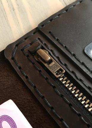 Портмоне ручної роботи з натуральної шкіри goosetm classic zipper коричневий (тревел-кейс)7 фото