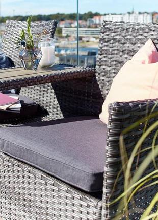 Садовая скамья - лавочка плетеная со столиком, искусственный ротанг серая , 7trav5 фото