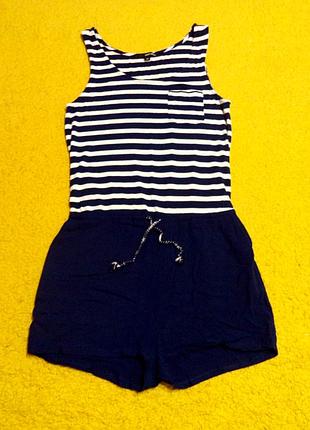 Синій ромпер в смужку-комбінезон з віскози в морському стилі.рр 34 можна на більше