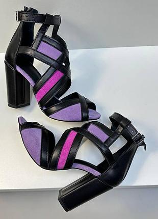 Эксклюзивные босоножки женские натуральная итальянская кожа и замша на каблуке