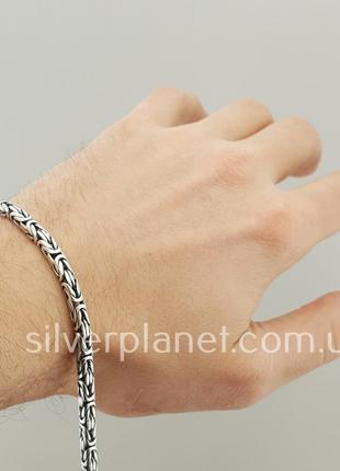 Срібний браслет чоловічий лисячий хвіст (фокс). чорнене срібло 925 22 см5 фото