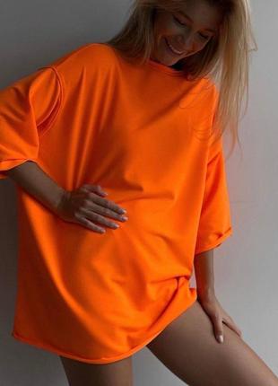 Супер яскрава футболка 💥оверсайз,оранж5 фото