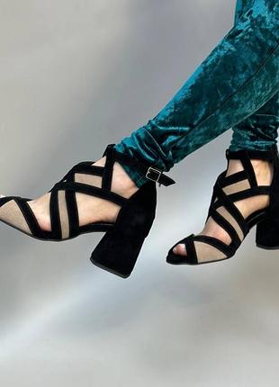 Екслюзивні босоніжки з італійської шкіри та замші жіночі на підборах