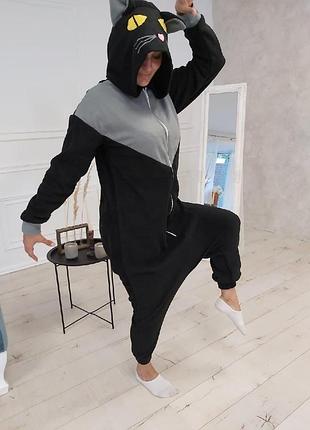 Пижама кигуруми темно-серая кошка для взрослых и детей унисекс (ll-134-5)