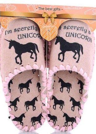Детские фетровые тапочки единорог "i`m unicorn", для девочки, только 38/39 размер (25 см по стельке) (831 с)