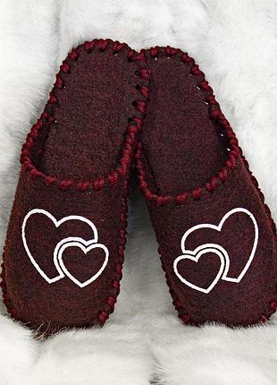 Женские фетровые тапочки "два сердца", размеры 36-41, 23-26 см, фетр, осень/зима/весна (vd-293)
