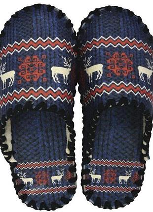 Мужские фетровые тапочки с оленями, синие, р. 40-45, 26-29 см, фетр, осень/зима/весна (613 m синие)