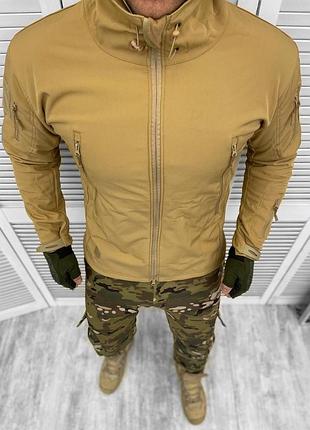 Тактична зимова куртка softshell койот на флісі тепла армійська куртка софтшелл на осінь-зиму (db-12979)