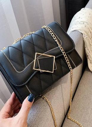 Женская мини сумочка клатч на цепочке, маленькая сумка через плечо черный1 фото