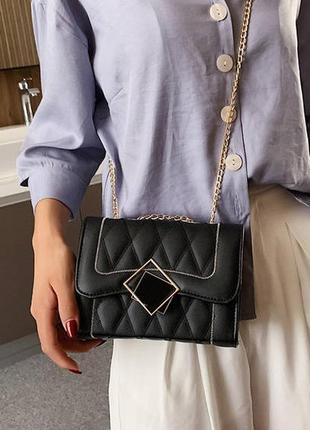 Жіноча міні сумочка клатч на ланцюжку, маленька сумка через плече чорний3 фото