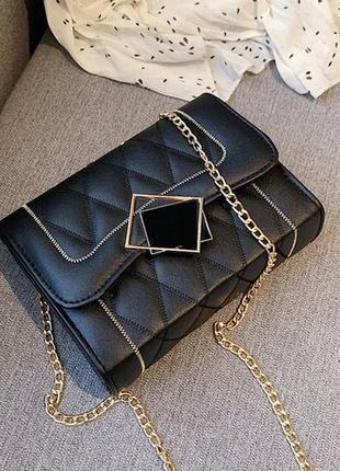 Женская мини сумочка клатч на цепочке, маленькая сумка через плечо черный8 фото